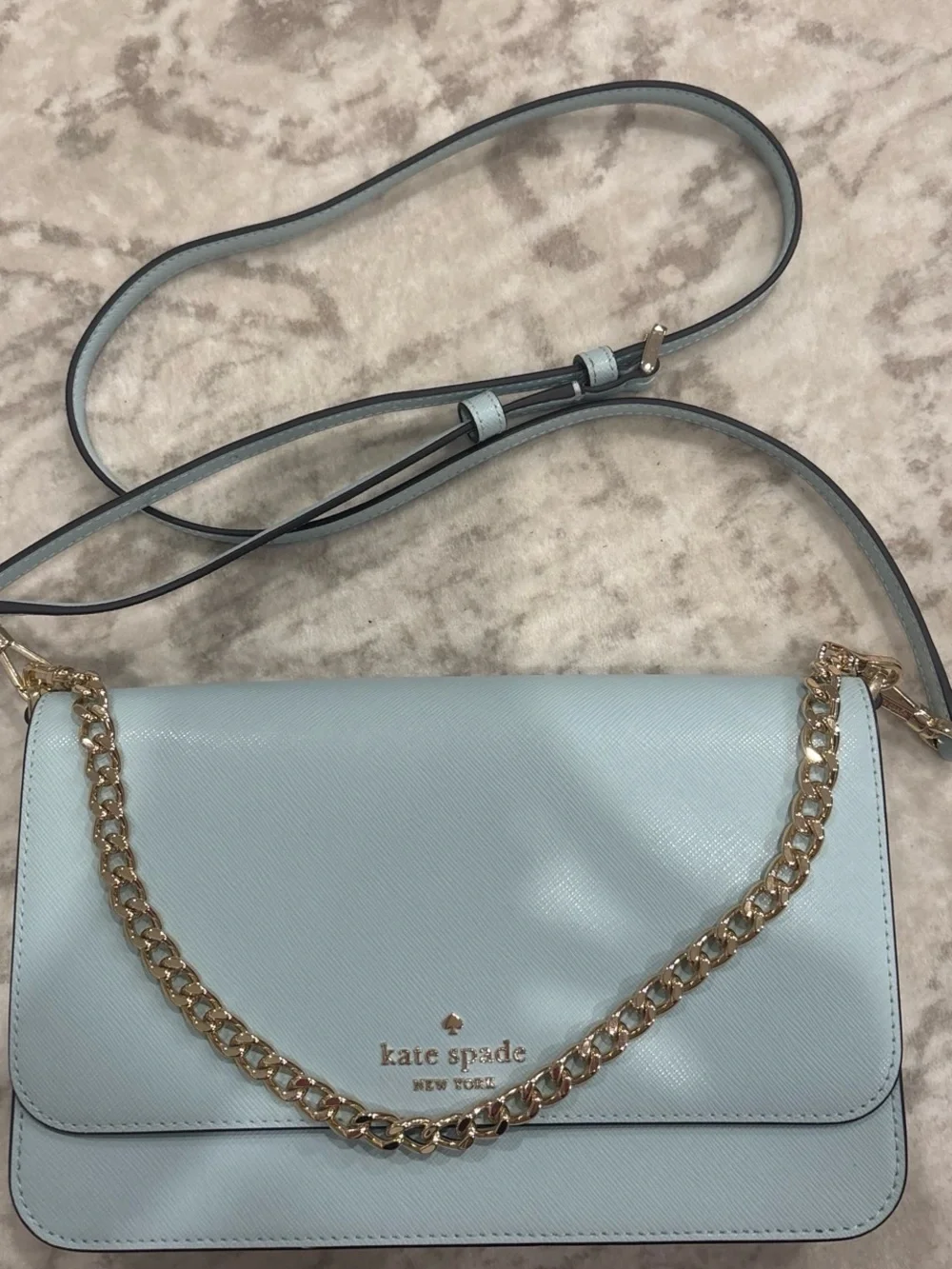 kate spade Light Blue Saffiano Leather Chain Crossbody